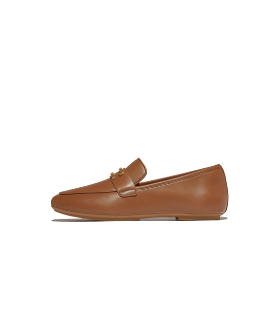 FitFlop Delicato Gold Trim Leather Loafer Deep Tan