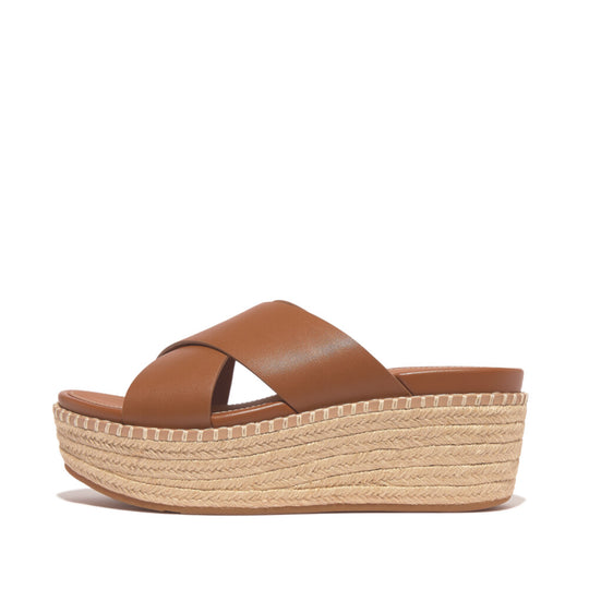 FitFlop Eloise Espadrille Leather Wedge Cross Slide Light Tan