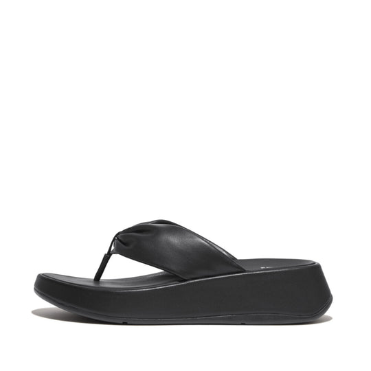 FitFlop F-Mode Leather Twist Flatform Toe Post Sandal Black