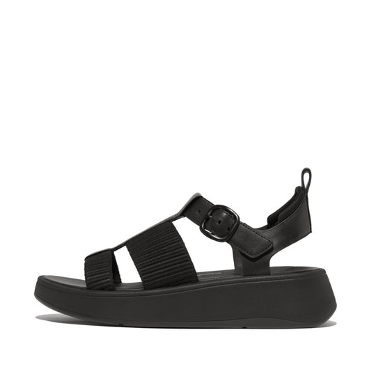 Fitflop F-Mode Leather/Webbing Flatform Fisherman Sandals Black