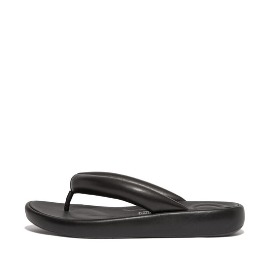 FitFlop iQushion D-Luxe Padded Leather Flip Flops Black