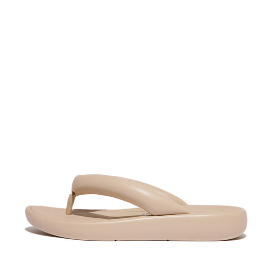 FitFlop iQushion D-Luxe Padded Leather Flip Flops Stone Beige