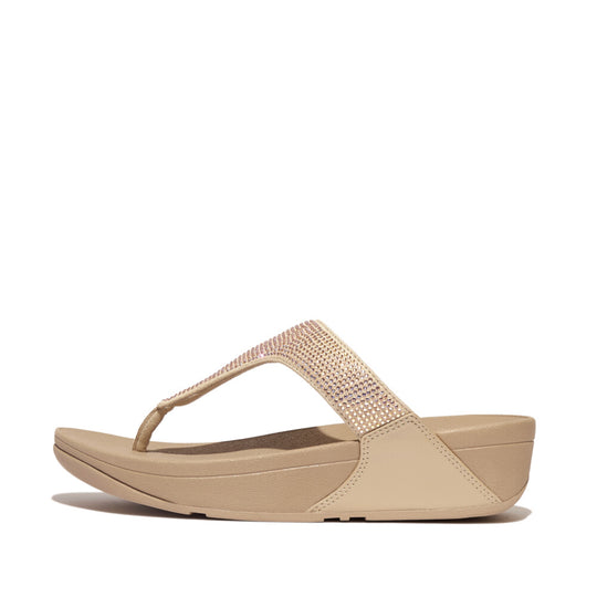 Fitflop Lulu Crystal Embelished Toe Post Latte Beige