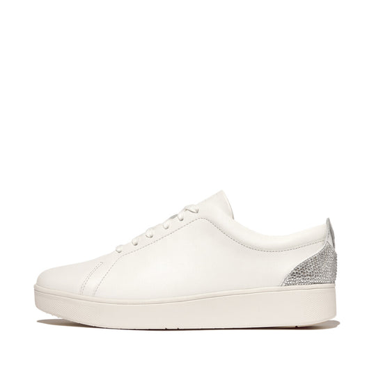 Fitflop Rally Crystal Silver Backtab Leather Sneaker White