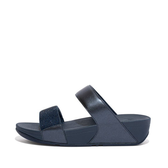FitFlop Lulu Crystal Embellished Slides Navy