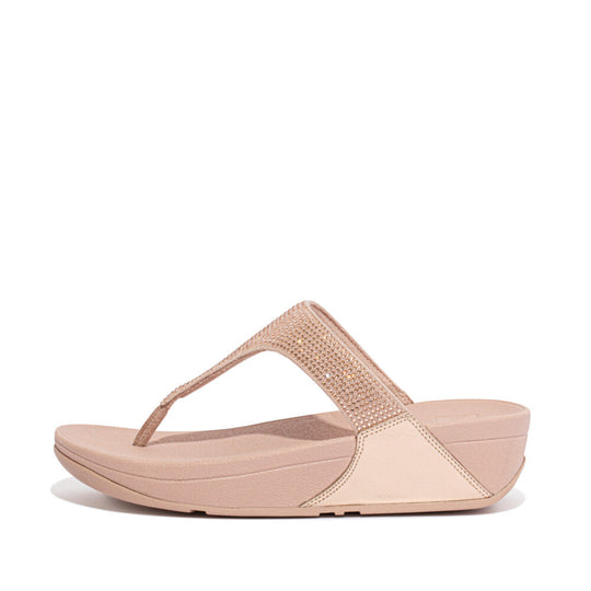 FitFlop Lulu Crystal Embellished Toe Post Sandals Rose Gold
