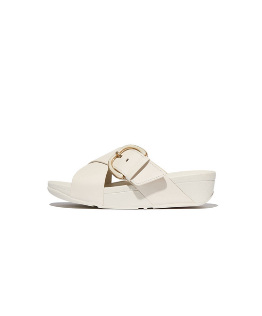 FitFlop Lulu Resin Buckle Leather Cross Slide Paris Beige
