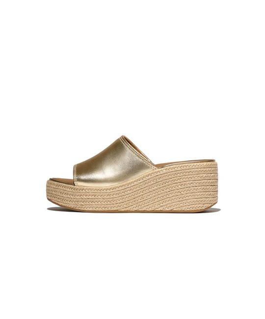 FitFlop Platform Espadrille Leather Wedge Slides Platino