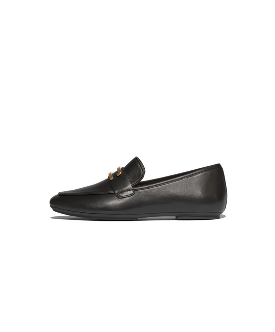 FitFlop Delicato Gold Trim Leather Loafer Black