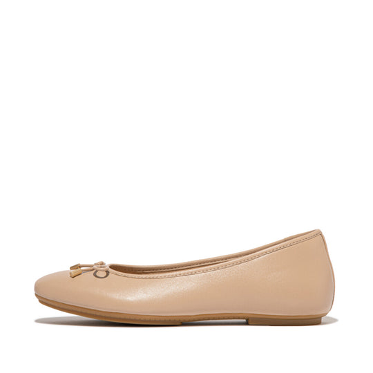 Fitflop Delicato Bow Soft Leather Ballet Flats Classic Beige