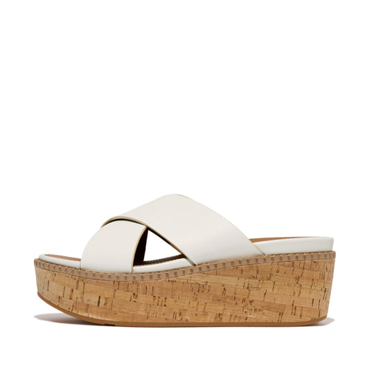 Fitflop Eloise Leather Cork Wedge Cross Slides Urban White