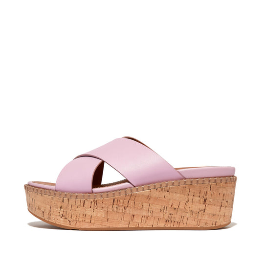 Fitflop Eloise Leather Cork Wedge Cross Slides Wild Lilac