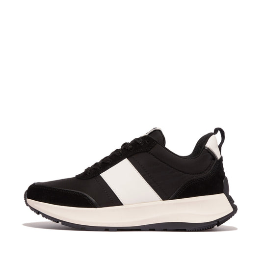 FitFlop F-Mode Flow Fabric/Suede/Leather Flatform Sneaker Black