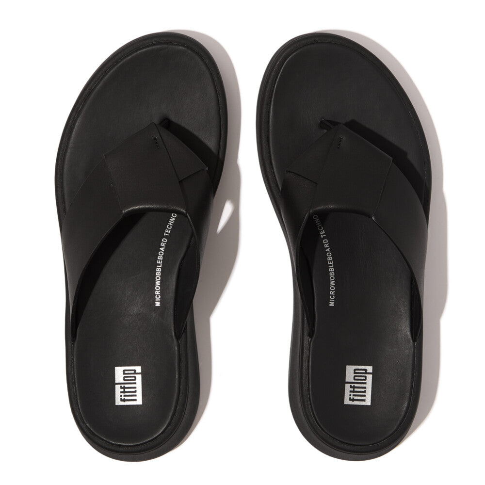 FitFlop F-mode Folded-Leather Flatfrom Toe-Post Sandals Black – FitFlop ...