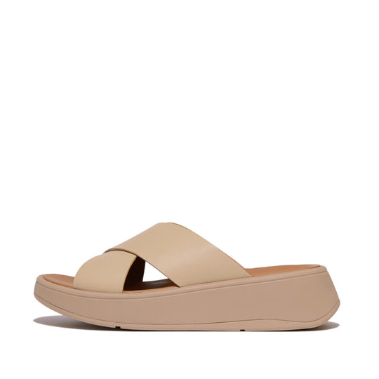 FitFlop F-Mode Leather Flatform Cross Slide Latte Beige