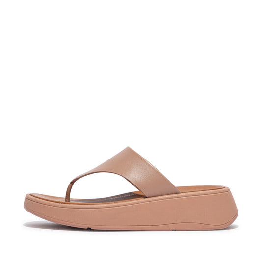 FitFlop F-Mode Leather Flatform Toe Post Sandals Beige