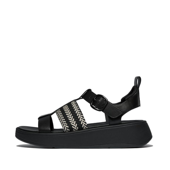 FitFlop F-Mode V-Weave Leather Fisherman Sandal Black Mix