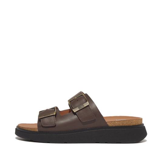 Fitflop Gen FF Buckle Two Bar Leather Slides Mens Chocolate Brown
