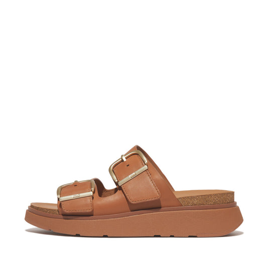 Fitflop Gen FF Buckle Two Bar Leather Slides Light Tan