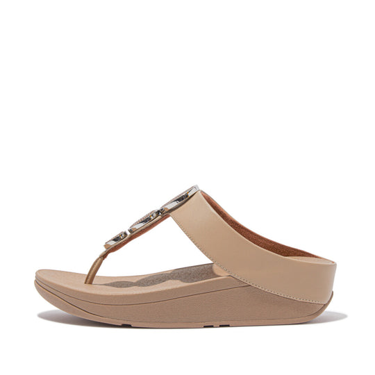 FitFlop Halo Bead Circle Leather Toe Post Sandals Latte Beige