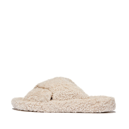 Fitflop IQushon D-Luxe Padded Teddy Cross Slides Milk Ice