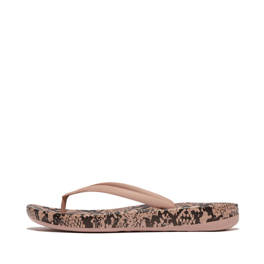 Fitflop iQushion Snake Print Thongs Beige