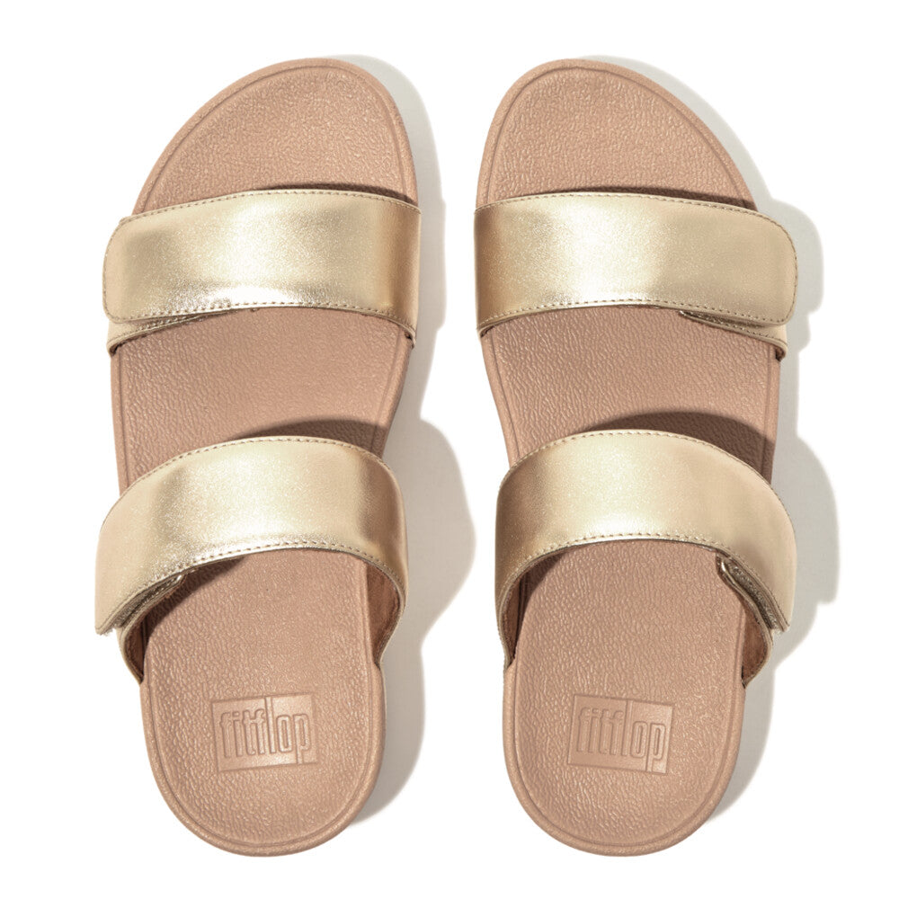 【新品・未使用】FitFlop Lulu Glitz Slides ゴールド FitFlop Gold Lulu Glitterdust Cross Slides | Freemans