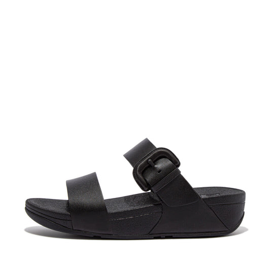 FitFlop Lulu Covered Buckle Raw Edge Leather Slides Black