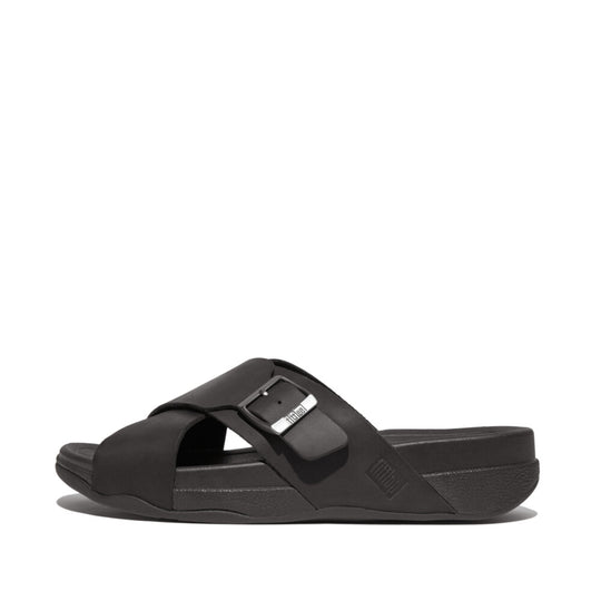FitFlop Surfer Buckle Nubuck Mens Cross Slides Black