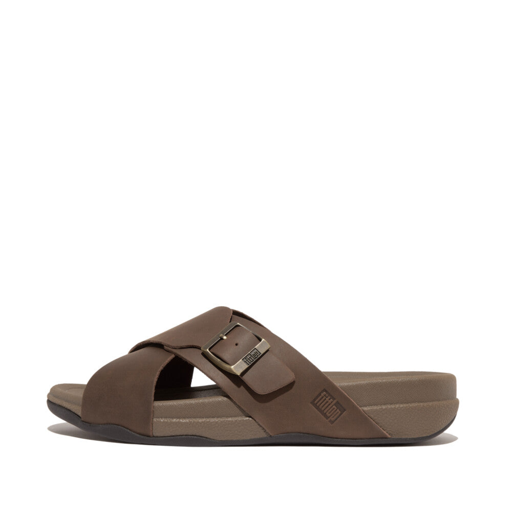 FitFlop Surfer Buckle Nubuck Mens Cross Slides Chocolate