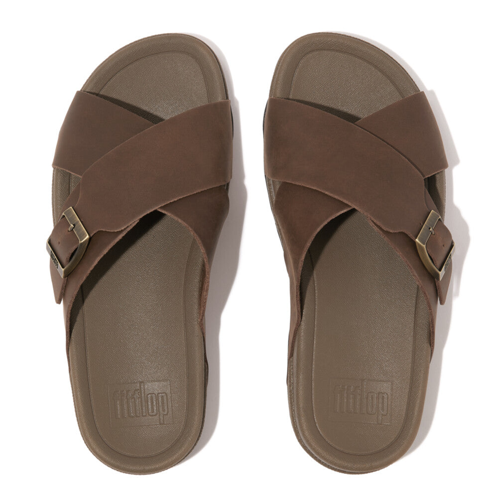【FITFLOP】SURFER NUBUCK CROSS SLIDES◆サンダル Surfer Mens Tumbled-Leather Cross Slides - The Ultimate Foot