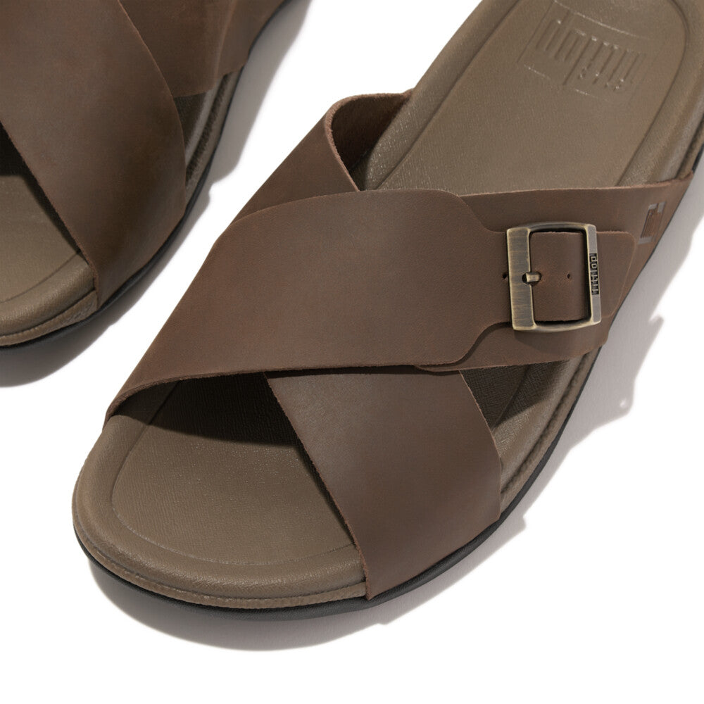 FitFlop Surfer Buckle Nubuck Mens Cross Slides Chocolate