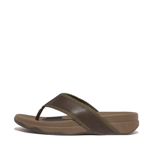 Fitflop Surfers Webbing/Leather Toe Post Mens Sandals Dark Olive