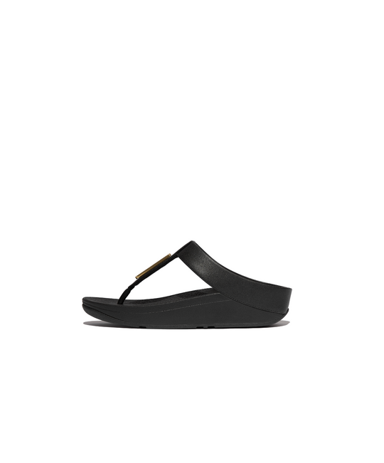 FitFlop Fino Gold Trim Leather Toe Post Sandals All Black