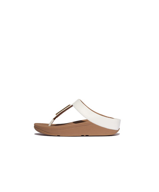 FitFlop Fino Gold Trim Leather Toe Post Sandals Urban White