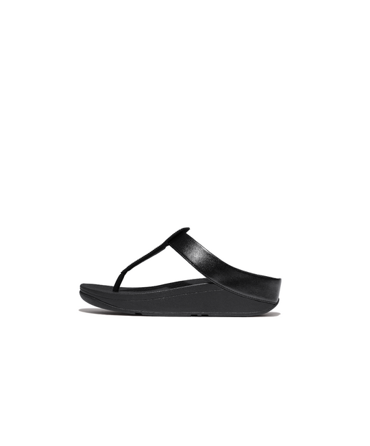 FitFlop Fino Crystal Detail Metallic Toe Post Sandal All Black