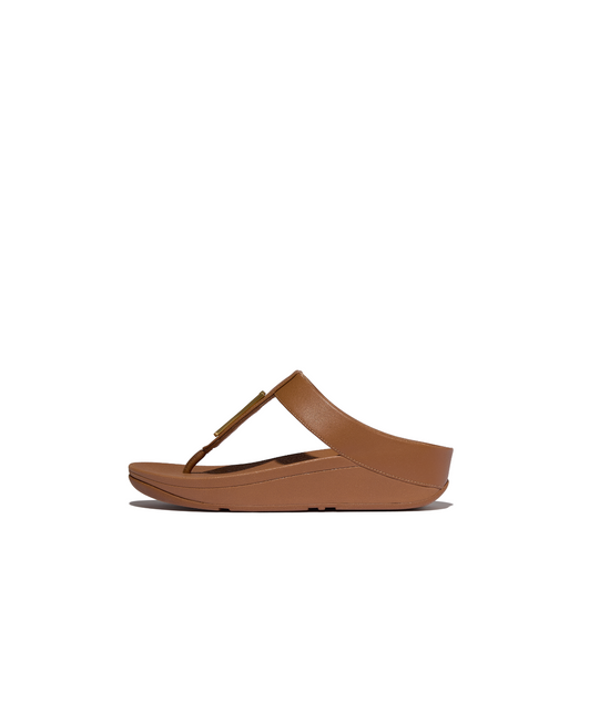 FitFlop Fino Gold Trim Leather Toe Post Sandals Tan