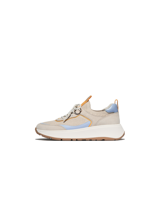 FitFlop F-Mode Suede Knit Flatform Slip On Laced Sneaker Paris Beige Blue