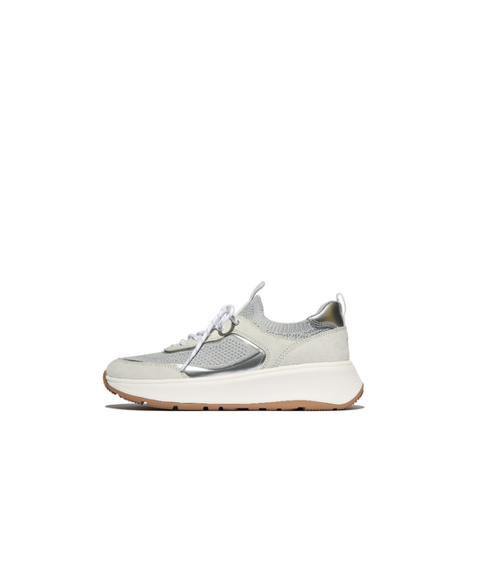 FitFlop F-Mode Suede Knit Flatform Slip On Laced Sneaker Urban White French Grey