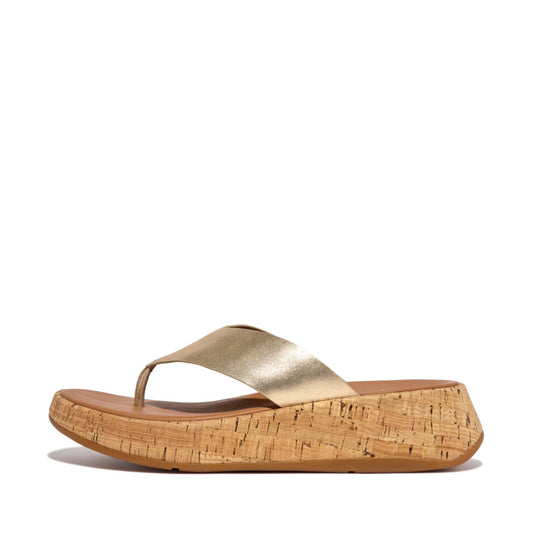 FitFlop F-mode Leather/Cork Flatform Platino Toe Post
