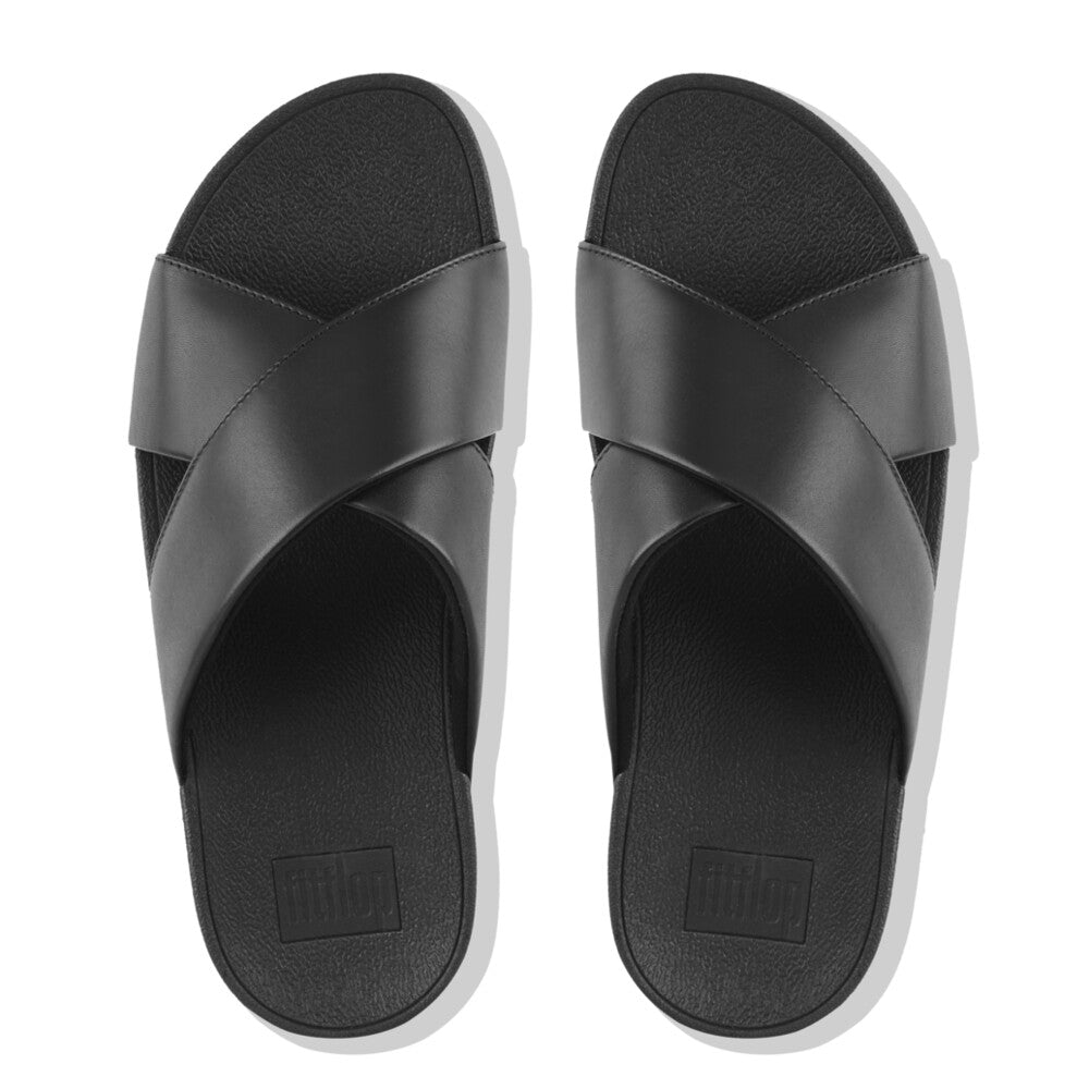 FitFlop Lulu Leather Black Cross Slides – FitFlop Australia