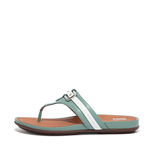 FitFlop Gracie Stud-Buckle Leather Toe Post Sandals Green