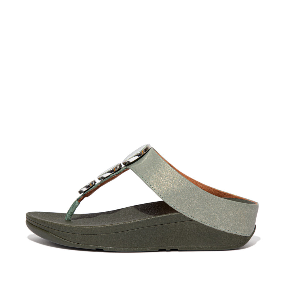 FitFlop Halo Shimmer Toe Post Sandals Green FitFlop Australia
